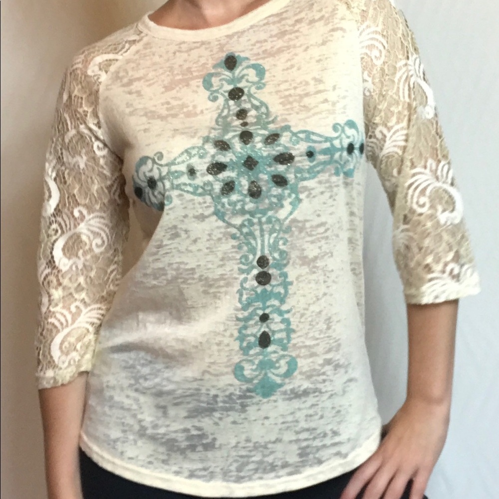 Southern Grace cross and lace top
